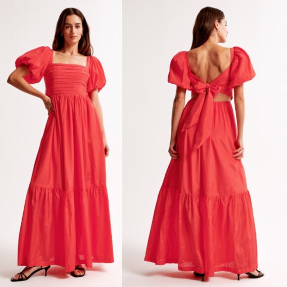 Abercrombie & Fitch Emerson Drama Bow-Back Maxi Dress NWT in Bright Red SP - Picture 1 of 13